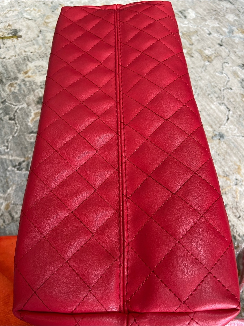 Badgley Mischka Quilted Red Tote with Gold Chain Charm Accents - Picture 9 of 10